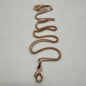 Lot #48  - Morganite & white zircon rose gold vermeil over sterling silver necklace 