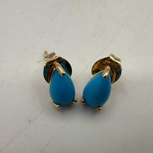 Lot #53  - Arizona sleeping beauty turquoise 14KT gold earrings (1.5ctw, 1.4gtw)