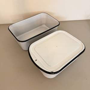 Lot #66  - Enamel pans one with lid 