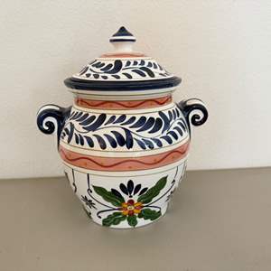 Lot #80  - TALAVERA Table top hand painted collection Blue White Ginger/ Cookie Jar