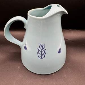 Lot #111  - Vintage Cronin Pottery Blue Ball Pitcher with Tulips with Ice Lip