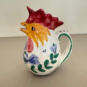 Lot #133  - Vintage hand painted Italian rooster ceramic pitcher 