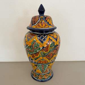 Lot #140  - Talavera Mexican pottery vase with lid 