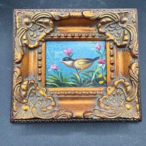 Lot #151  - Small bird oil paining on wood