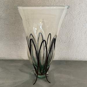 Lot #166  - Blown glass & iron vase 