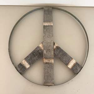 Lot #168  - Rustic metal & wood peace sign wall art 