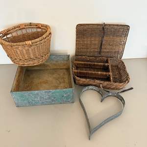 Lot #178  - Shabby chic metal & wicker home decor 