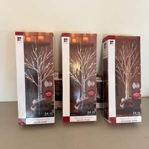 Lot #182  - Set of 4 lit 2ft tall decorative birch trees 