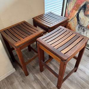 Lot #194  - Three Teak Stools by Outdoor Interiors LLC