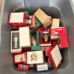 Lot #236  - Large tub FULL of vintage hallmark ornaments, some Barbie!  