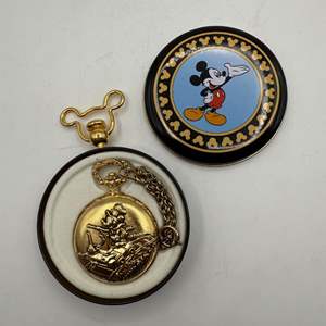 Lot #258  - Vintage 1995 Disney Verichron Mickey Mouse Pocket Watch Train Ticket Collector 