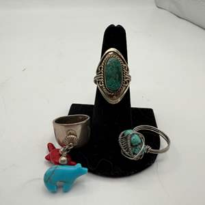 Lot #266  - Sterling silver & turquoise rings, 