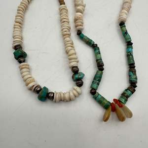 Lot #273  - Vintage handcrafted shell, stone & wood necklaces 