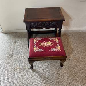 Lot #32 - Vintage end table with footstool