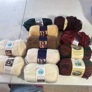 Lot #89 - 11 Lion Brand Jiffy and Wool-Ease Skeins, various Colors