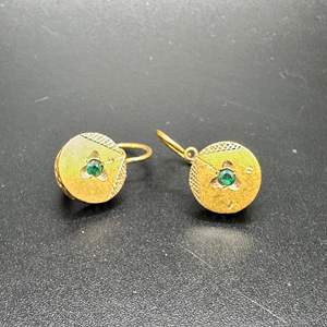 Lot #111 - Vintage 18k gold earrings with .10c emeralds 