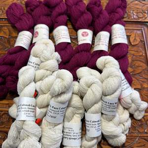 Lot #188 - Pure lace wool Shetland 6 Burgandy, 12 winter white