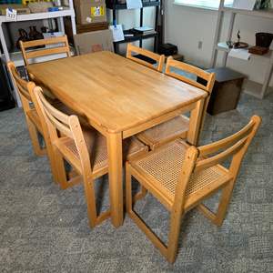 Lot #345 - Mid-century small space dining room table with 6 chairs