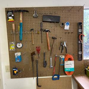 Lot #381 - Tools with peg boards and hangers 