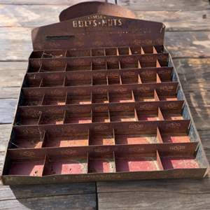 Lot #13  - Antique Lamson bolts & nuts display organizer