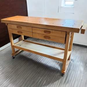 Lot #41  - Nice Wood work bench/ reloading bench on casters (5ftx21in’)