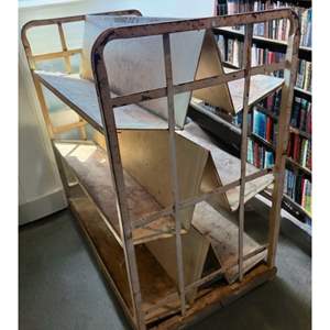 Lot #49  - Vintage cal poly library rolling book cart. Cool!