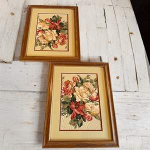 Lot #62  - Vintage floral fabric framed artwork-2 total