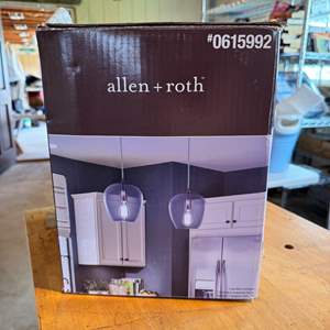 Lot #89  - Allen + Roth 8" W  Mini Pendant Light Fixture by Kichler Brushed Nickel w/Clear Glass Shade Finish (x2 new in box)