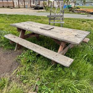 Lot #134  - 6ft Wooden picnic table. Still sturdy!