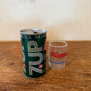 Lot #162  - Vintage 7UP can & Hamm’s beer mini glass 