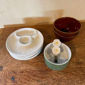 Lot #197  - Assorted dishes with decorative butter knife