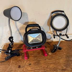 Lot #244  - Trio of handy shop lights (all work)