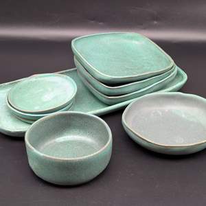 Lot #16 - Glazed Ceramic Tray and Condiment Bowls