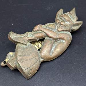 Lot #17 - Vintage Pixie Door Knocker Brass Elf on Mushroom