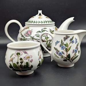 Lot #19 - Portmeirion Botanic Garden Teapot Creamer and Sugar