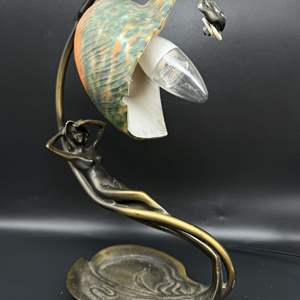 Lot #75 - Art Nouveau Bronze Reproduction Lamp (Broken Seashell Lampshade)