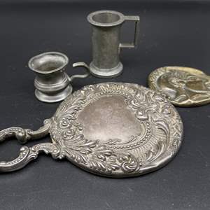 Lot #92 - Vintage Pewter and Vanity Mirror