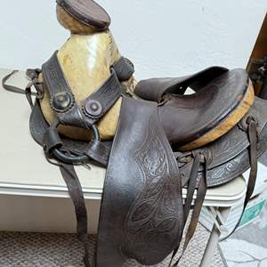 Lot #100 - Vintage Hand-Tooled Western Show Saddle