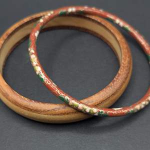 Lot #108 - Cloisonné and Wood Cuffs 