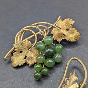 Lot #130 - Krementz Nephrite Jade Grapes Cluster Brooch & 2nd Brooch