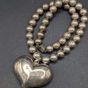 Lot #148 - Handmade Heart Sterling Silver Beaded Hand Strung Necklace