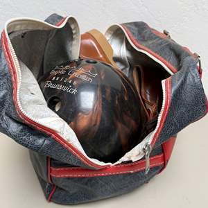 Lot #202 - Brunswick Bowling Ball and Shoes (Zipper on Case Broken)