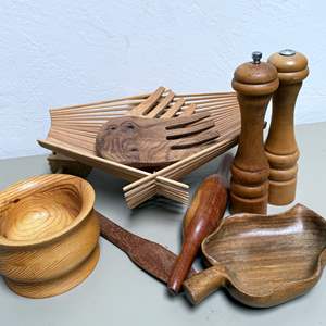 Lot #203 - Wooden Salt and Pepper Mills, Bowls and More