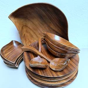 Lot #209 - Wooden Utensils Plates and Bowls