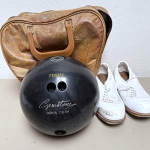 Lot #213 - Bowling Ball, Shoes and Case