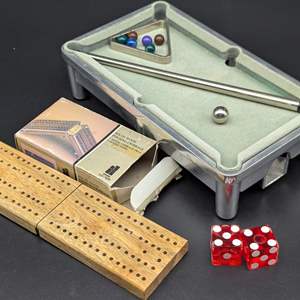 Lot #255 - Mini Billiards Table (Missing a Couple Balls) and More