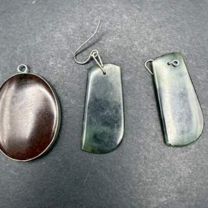 Lot #191 - Stone Pendant and Earrings