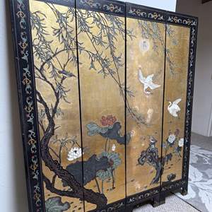 Lot #292 - Vintage 1950's Oriental Asian Chinioiserie Gold Coromandel 4 Panel Screen (Solid Wood)