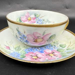 Lot #301 - Signed Hand-Painted Bone China Teacup and Saucer