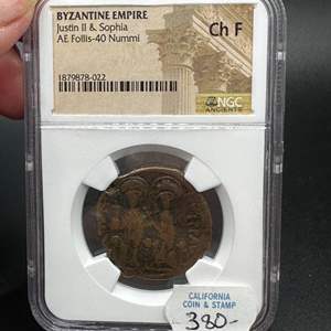 Lot #4 - NGC Graded, Byzantine Empire Justin II & Sophia AE Follis 40